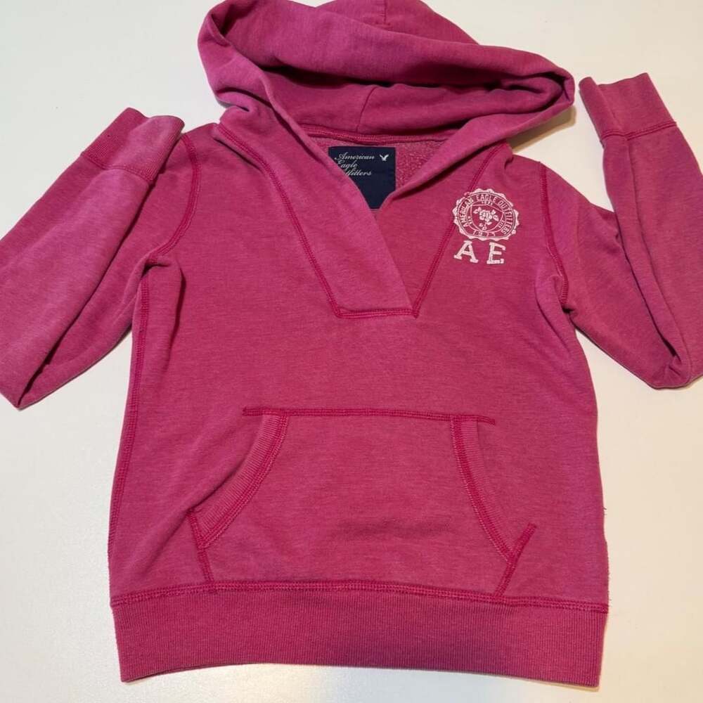 American Eagle Vintage 2000s Y2K McBling Hot Pink Logo V Neck Hoodie